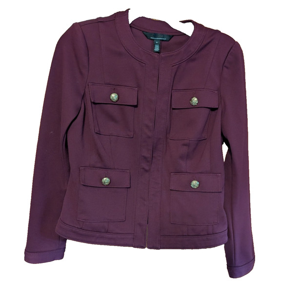 White House Black Market Stylist Jacket Port Luxe Stretch Military Blazer 8 EUC - Picture 1 of 5